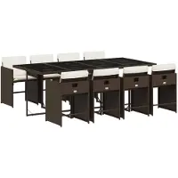 vidaXL 9-delige Tuinset met kussens poly rattan bruin