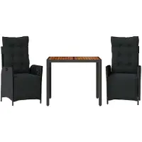 vidaXL 3-delige Tuinset met kussens poly rattan zwart