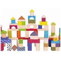 Vigatoys Viga Toys Blokkenset Kleurrijk 100 Stuks Multicolor - Educatief Houten Speelgoed - Blokken Set voor Creatief Spelen - Vrolijke Kleuren en Print - Geschikt voor Kinderen vanaf 18 Maanden