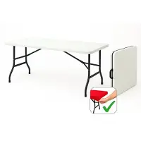 HEM Vouwtafel Inklapbaar 180x70 Wit – Buffettafel – Klaptafel – Campingtafel - 100 kg Belastbaar – 9,5 kg - Met Rode Topper
