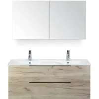 BES LED Seville Badmeubelset 120 cm - 2 Laden Craft Oak Edge - Wastafel Enjoy Dubbel met Spiegelkast