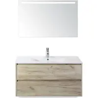 BES LED Dante Badmeubelset 100 cm - Craft Oak - Keramische Wastafel Wit Enjoy met Sence Spiegel