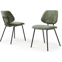 En.casa Eetkamerstoel 'Köma', set van 2. Beklede stoel met metalen frame, geweven stof, donkergroen