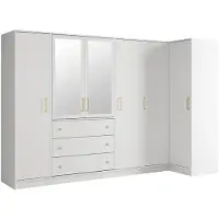 Vente-unique Hoekkast met 6 deuren en 3 lades - Met spiegels - L311 cm - Wit - LIZANDRO