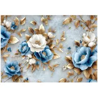 WALLARENA - Fotobehang - 250x175 cm - bloemen in blauw en goud glamour voor slaapkamer en woonkamer