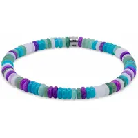 Frank 1967 7FB-0800 – – Heren Armband – Kralenarmband – Wit, Groen, Lichtblauw & Donkerpaars – Zilverkleurig