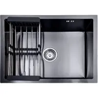 Lendo Online Spoelbak met Droogrek 590x440x200mm Zwart - Antraciet RVS - Roestvrij staal - Wasbak met waterafvoersysteem - Gootsteen voor keuken + bevestigingshaken