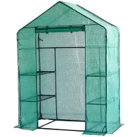 Lendo Online Tuinkas met 3 etages en PE waterdichte hoes 143x73x195cm staal groen - Broeikas met stalen plantenhouders - Kas - Serre - Kweekkas - Foliekas - Groentekas - Tomatenkas