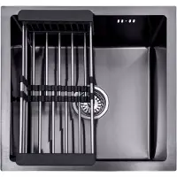 Lendo Online Spoelbak met Droogrek 440x440x200mm Zwart - Antraciet RVS - Roestvrij staal - Wasbak met waterafvoersysteem - Gootsteen voor keuken + bevestigingshaken