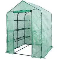 Lendo Online Tuinkas met 3 etages en PE waterdichte hoes 143x143x196cm staal groen - Broeikas met stalen plantenhouders- Kas - Serre - Kweekkas - Foliekas - Groentekas - Tomatenkas