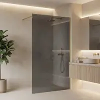 REA Flexi Grey 120 - Gehard Glas 8 Mm (Grijs) - Douchewand - Geborsteld Goud120X120X195Cm