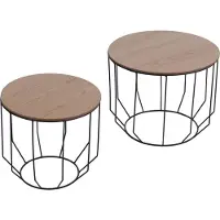MCA 2-delige set salontafel MCW-P58, bijzettafel koffietafel loungetafel, industrieel metaal hout eiken