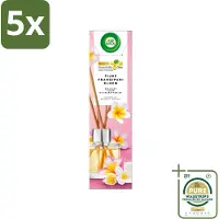 Air Wick 5 x - Geurstokjes - Delicate Frangipani Bloemen - Essentiële Oliën - 40 ml - Grootverpakking - Frangipani Geur - Geurstokjes - Luchtverfrisser - Essentiële Oliën - Tropische Geur