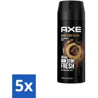 Axe 5 x - Deodorant Spray - Dark Temptation - Chocoladegeur - Verleidelijk Fris - 150 ml - Deodorant Spray - Chocolade Geur - Dark Temptation - Verleidelijke Geur - 48 Uur Bescherming