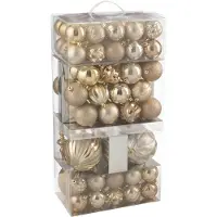 J-Line kerstbal - kunststof - beige/ecru - doos van 80