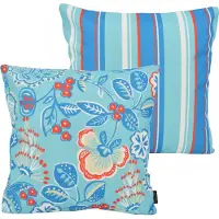 NOVÉE Flower / stripe blauw outdoor | 45 x 45 cm | kussenhoes | katoen