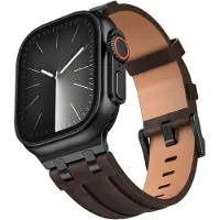 Strap-it Luxury Leather Band Koffie - stijlvol hoogwaardig leren bandje - geschikt voor Apple Watch (Series 12/11/10), (Ultra 4/3/2/1), (SE 3/2/1), (Series 9/8/7/6/5/4) - 44/45/46/49mm