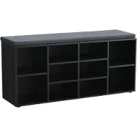 Acaza Schoenenkast - Schoenenrek - Schoenenbank - Met Zitkussen - 10 Vakken - 104 x 30 x 50 cm - Zwart