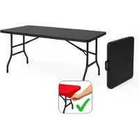 HEM Vouwtafel Inklapbaar 180x70 Zwart – Buffettafel – Klaptafel – Campingtafel - 100 kg Belastbaar – 9,5 kg - Met Rode Topper