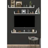 Gold - Tv-Plank - Zwevende wandplank - Wandplank zwevend - Vliegende Plank - Boekenplank - 3 Stuks - Wit
