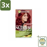 Garnier 3 x - Nutrisse Ultra Color 6.60 - Haarkleuring - Vurig Rood - Voedend - Permanente Kleur - Grootverpakking - Haarverf - Permanent - Rood - Grijsdekking - Voedend