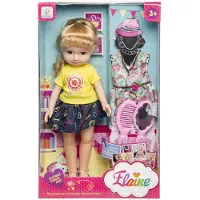 Duckiez Speelgoed Pop "ELAINE" met extra Jurk en accessoires: kam & Spiegel - Tienerpop - Babypop - Pop voor Meisjes - Afm Doos: 22X36X9 Cm