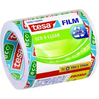 TESA Plakband tesafilm Eco & Clear 56997 Transparant 15 mm (B) x 10 m (L) PP (Polypropeen) 100% Gerecycled 3 Rollen