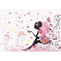 WALLARENA - Fotobehang - 400x280 cm - fototapete voor meisjes met een fee, vlinders en bloemen
