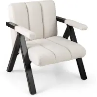 Costway Fauteuil woonkamer, gestoffeerde loungestoel met armleuningen en metalen frame, moderne relaxstoel voor woonkamer, slaapkamer, ontvangstruimte (beige)