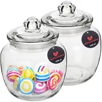 Alessandro Snoeppot/voorraadpot - 2x - met deksel - luchtdicht - glas - 1250 ml - D14 x H18 cm