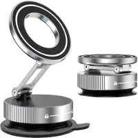Universeel Aluminium Magnetische Auto Telefoonhouder met Vacuüm Zuignap – 360° Draaibaar – Opvouwbaar Design – Sterke Magnetische Absorptie – Voor Dashboard & Voorruit