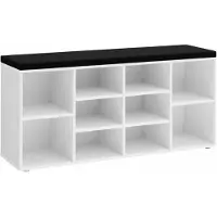 Acaza Schoenenkast - Schoenenrek - Schoenenbank - Met Zitkussen - 10 Vakken - 104 x 30 x 50 cm - Wit/Zwart