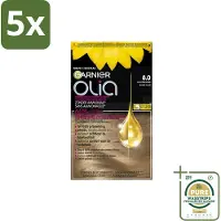 Garnier 5 x - Olia 8 - Haarkleuring - Lichtblond - Zonder Ammoniak - 60% Olie - Permanente Kleur - Grootverpakking - Haarkleuring - Lichtblond - Permanent - Zonder Ammoniak - 60% Olie