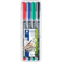 Staedtler Lumocolor 313 Overheadmarker 97% Gerecycled Extra Fijn Ronde punt 0,4 mm Kleurenassortiment Navulbaar 4 Stuks