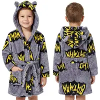 DC Comics BATMAN Grijs, jongensbadjas met riem, warme badjas met zakken, zachte kamerjas met capuchon voor jongens