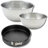 Zenker Set bestaande uit 1 springvorm 28 cm, 1 spatel en 2 mengkommen van roestvrij staal Fackelmann