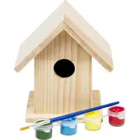 BS Toys Schilderbaar Vogelhuisje - Inclusief verf en kwastje - Hout - 13 cm Hoog