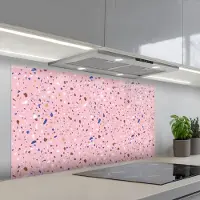 KitchenYeah Spatscherm 120x60 cm - Zelfklevende achterwand Terrazzo - Patroon - Kleurrijk - Roze - Keuken muurbeschermer - Spatwand fornuis
