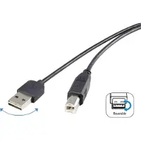 Renkforce USB 2 A/B Anschlusskabel 1.8 m mit Wende-Stecker - Kabel nie wieder falsch herum einstecken