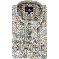 State of Art Casual overhemd geel blauw geprint button- down boord