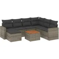 vidaXL 8-delige tuinmeubelset met kussens, grijs, polyrotan