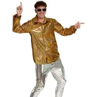 Partychimp Shiny Disco Shirt Goud voor Heren Carnavalskleding Foute Party Verkleedkleding Volwassenen Heren Toppers 2026- Disco- Shiny- Polyester - XL