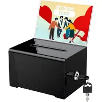 LONGZIMING -Acryl Donatiebox met Sleutelslot – Zwarte Stembus met Gleuf en Bordhouder – Veilig en Duurzaam Voor Suggesties, Stemmen, Fondsenwerving en Evenementen – 15,7×11,5×10,2 cm