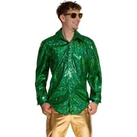 Partychimp Shiny Disco Shirt Green voor Heren Carnavalskleding Foute Party Verkleedkleding Volwassenen Heren Toppers 2026- Disco- Shiny- Polyester - 3XL