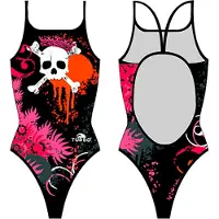 Turbo Flowers And Skulls Swimsuit Zwart L Vrouw