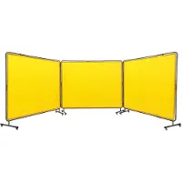 Vevor 3-delig lasgordijn 1,8 x 2,4 m vlamvertragend vinyl lasscherm met 12 zwenkwielen en 6-laags UV-bescherming lasdeken lasbescherming geel