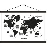 MuchoWow Zwart wit wereldkaart schoolplaat platte latten zwart 120x80 cm - Foto print op textielposter (wanddecoratie woonkamer/slaapkamer)