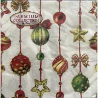 JEAN Products 40 Kerstmis Kerst Servetten - Antieke Kerstbal - Lint - Ster - Strik - Wit - Rood - Groen - Geelgoud - 33 x 33 cm - 3-Laags - Premium Collection by Jean
