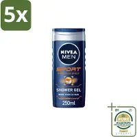 Nivea 5 x MEN – Douchegel – Sport – 250 ml - Grootverpakking - Koffiezetapparaat
