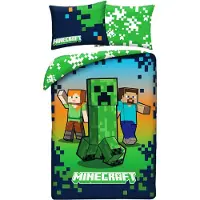 Halantex SP. z.o.o. Minecraft dekbedovertrek blauw/groen - 140 x 200 cm - 70 x 90 cm - polyester